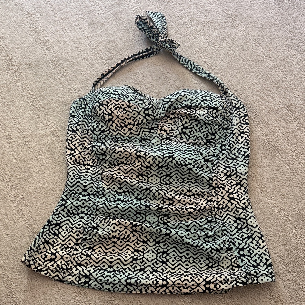 SPANX Mint and Black Geometric Halter Swim Top (Tankini)